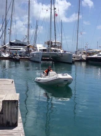 Ryan docking the dingy, Nanny Cay