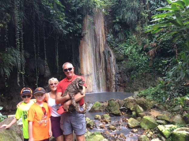 Ryan, Ronan, Theresa, Randy & Patton @ Diamond Falls, St. Lucia, Botanical Gardens