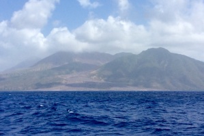 Cruising past the active volcano in Montserrat