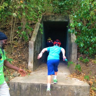 Climbing into the bunker, St. Lucia