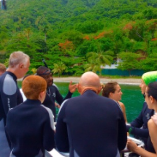 Randy, Ryan, John, Paulette, et. al, getting ready to dive the Pitons in St. Lucia