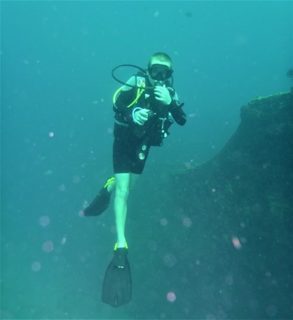 Ryan exploring the Lesleen M Wreck in St. Lucia (Jan. 2018)
