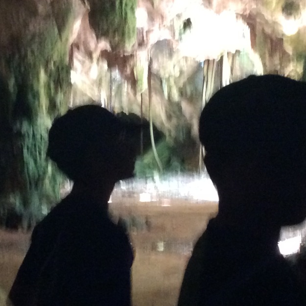 Ryan & Ronan exploring the cave, Long Island, Bahamas