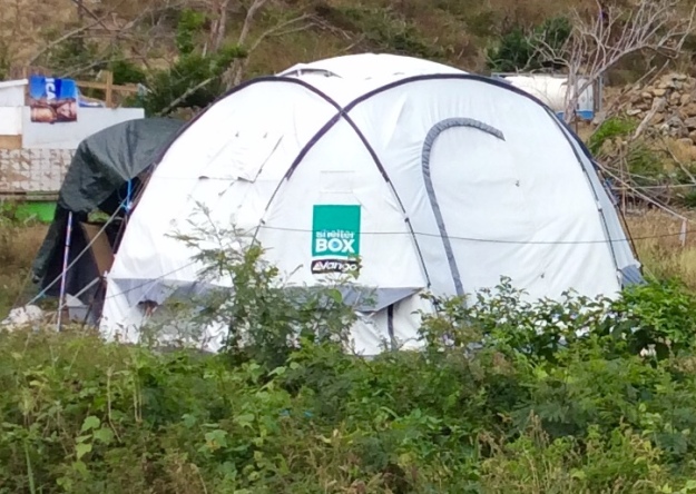 Relief tent in a box, Jost Van Dyke, BVIs (March 2018)